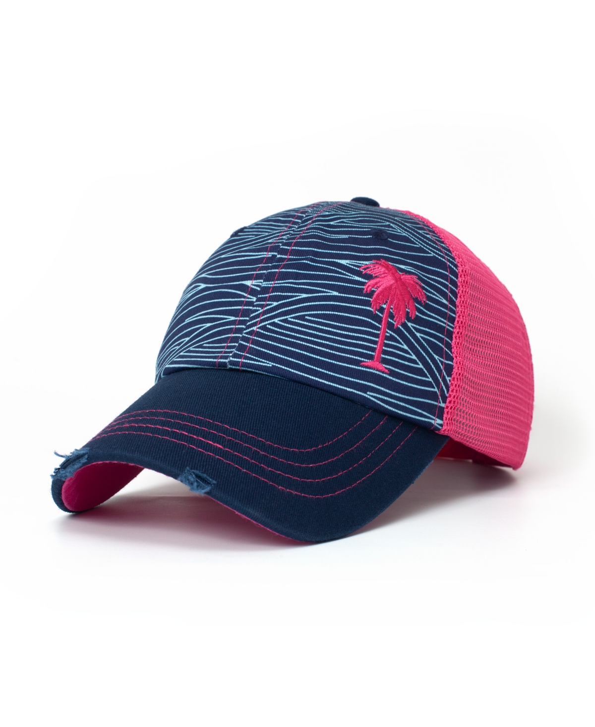 Women's Adjustable Snap Back Mesh Palm Tree Trucker Hat - Pink, Blue