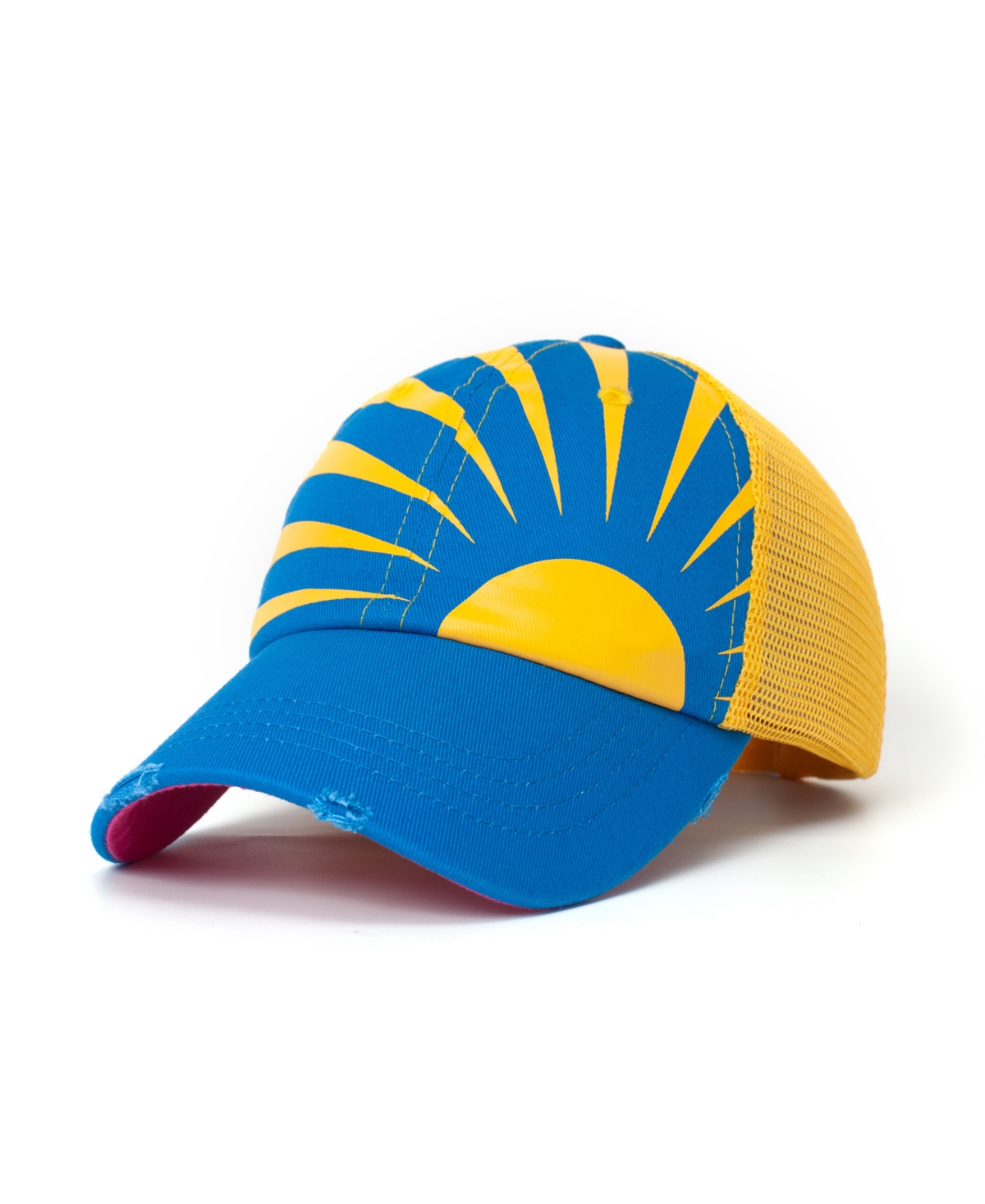 Shady Lady Sunny Lady Women's Adjustable Snap Back Mesh Blue And Yellow Sunshine Trucker Hat In Blue,yellow