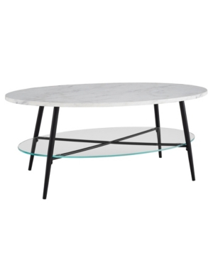Oval Faux Marble and Glass Coffee Table