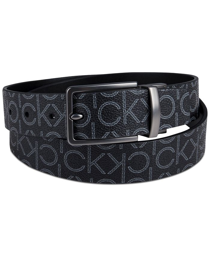 Calvin Klein Men's Reversible Textured CK Monogram Logo Belt, Created for Macy's - Macy's
