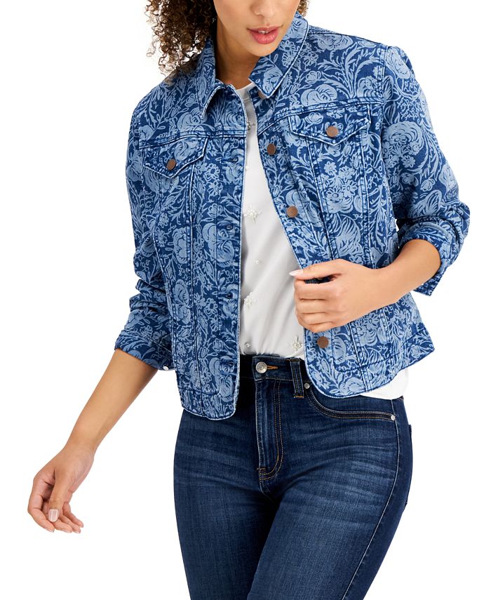 Charter Club Floral-Print Denim Jacket, Created for Macy's - Macy's