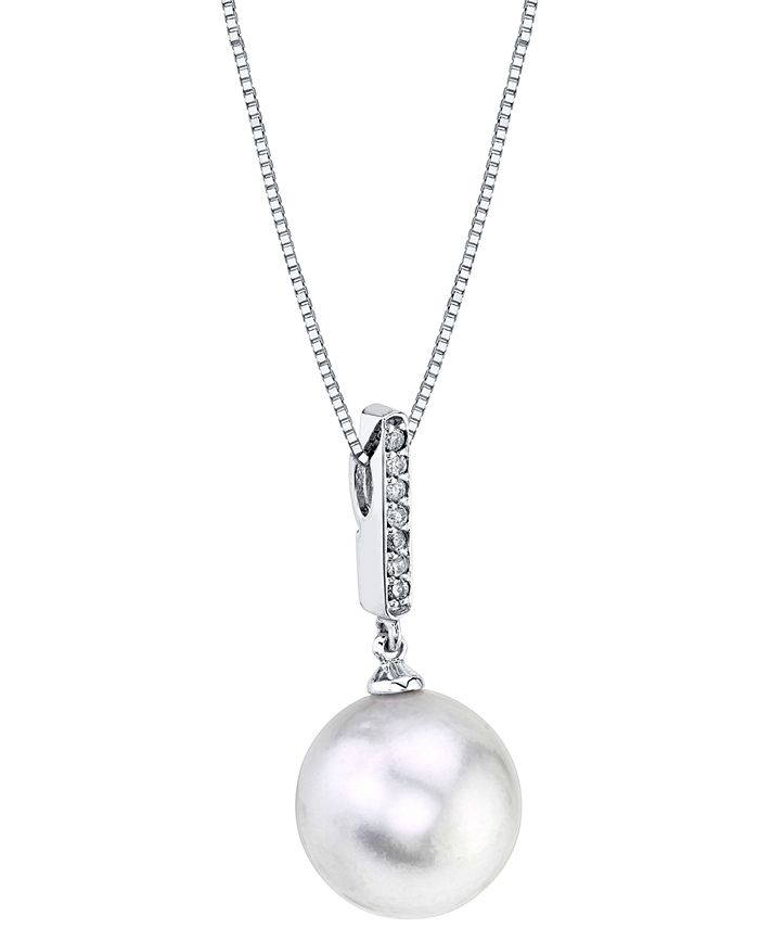 Macy's Cultured White South Sea Pearl (11mm) & Diamond Accent 18 ...
