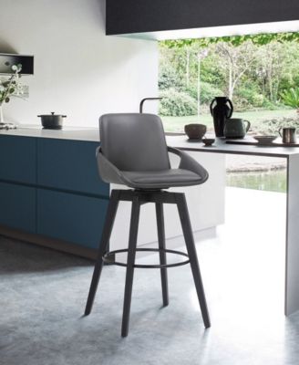 Baylor Swivel Wood Bar or Counter Stool in Faux Leather