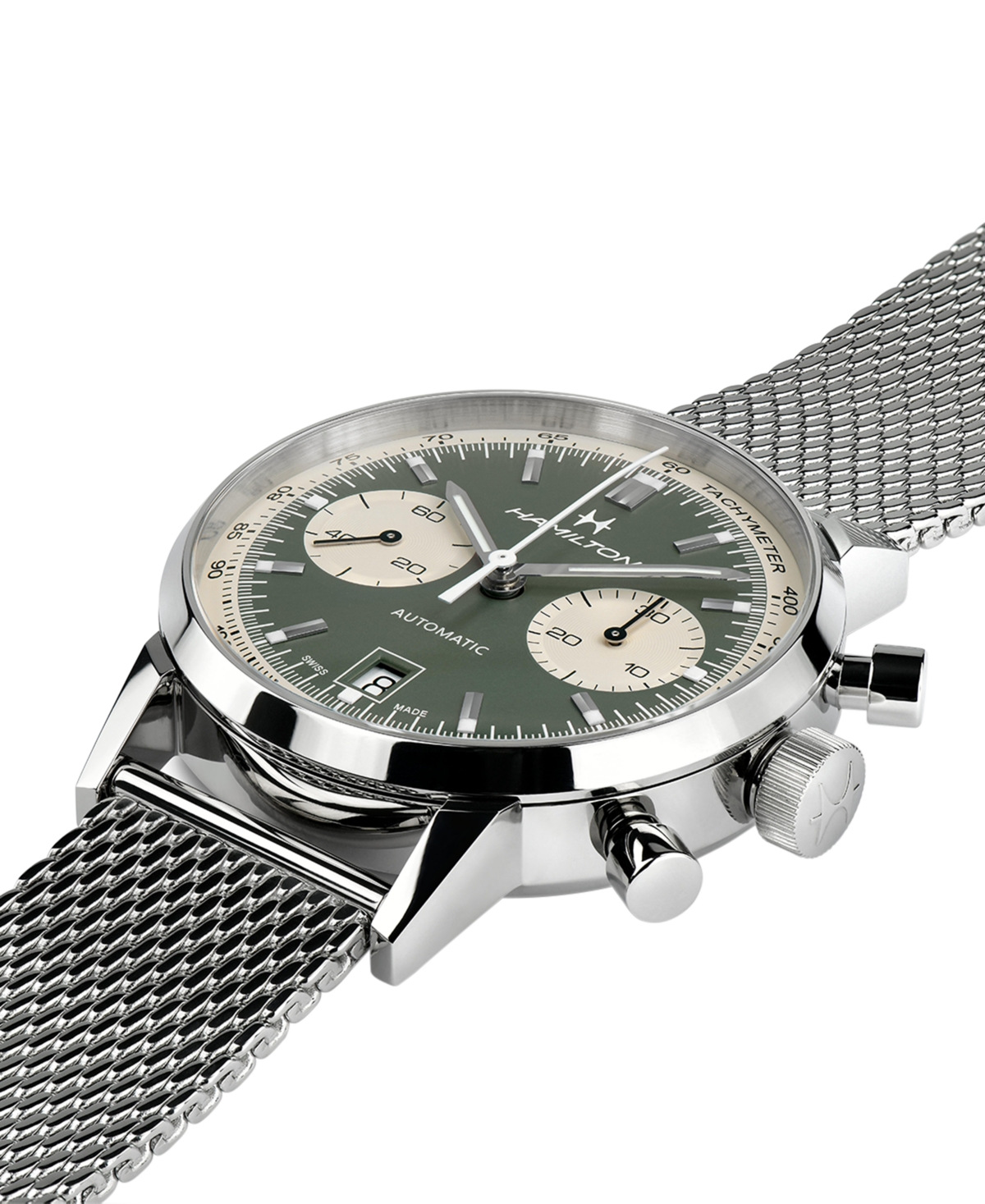 Shop Hamilton Men's Swiss Intra-matic Chronograph H Stainless Steel Mesh Bracelet Watch 40mm