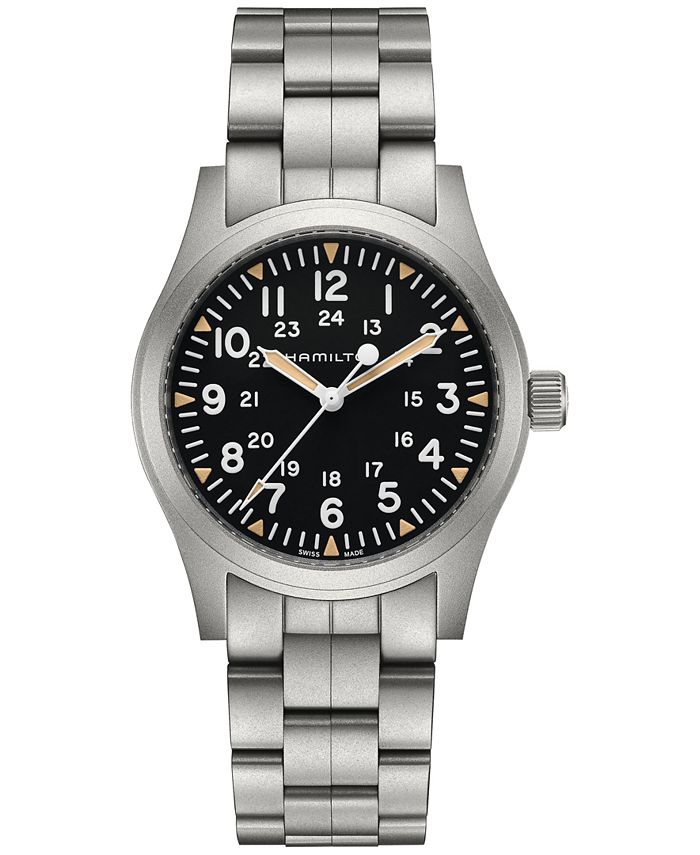 Men s Swiss Khaki Field Stainless Steel Bracelet Watch 42mm