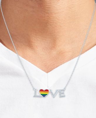 Diamond Accent LOVE Heart Pendant Necklace in Sterling Silver, 16" + 4" extender