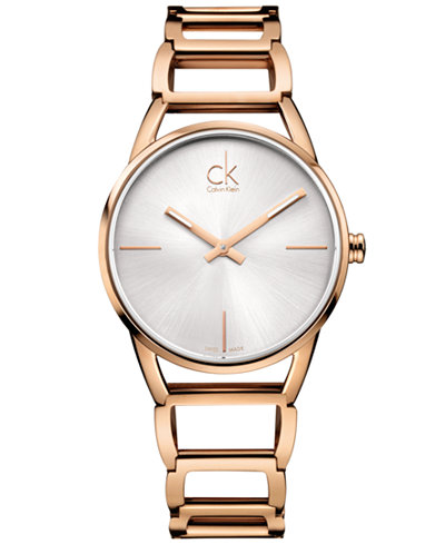 Calvin Klein Women's Swiss Stately Rose Gold-Tone PVD Stainless Steel Bracelet Watch 34mm K3G23626
