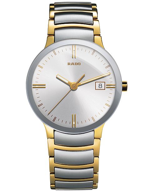 Rado Watch Men S Swiss Centrix Two Tone Stainless Steel Bracelet 38mm R30931103 Reviews All Fine Jewelry Jewelry Watches Macy S