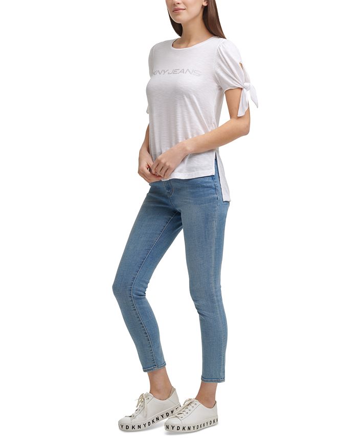 DKNY Jeans Logo Tie-Sleeve Top & Reviews - Tops - Women - Macy's