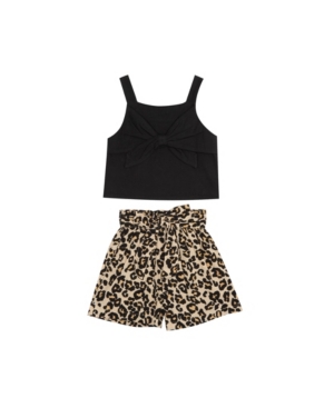 Toddler Girls Animal Print Short Set with Solid Top