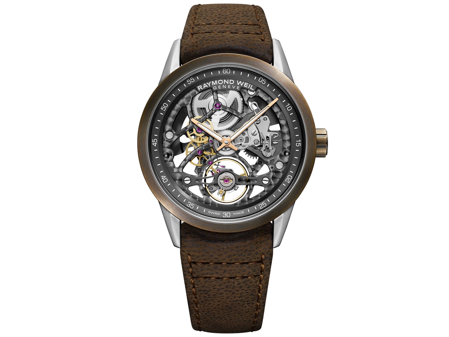 Мужские часы Raymond Weil Swiss Automatic Freelancer Brown Leather Strap Watch 42mm — фото 1