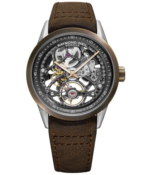 Мужские часы Raymond Weil Swiss Automatic Freelancer Brown Leather Strap Watch 42mm