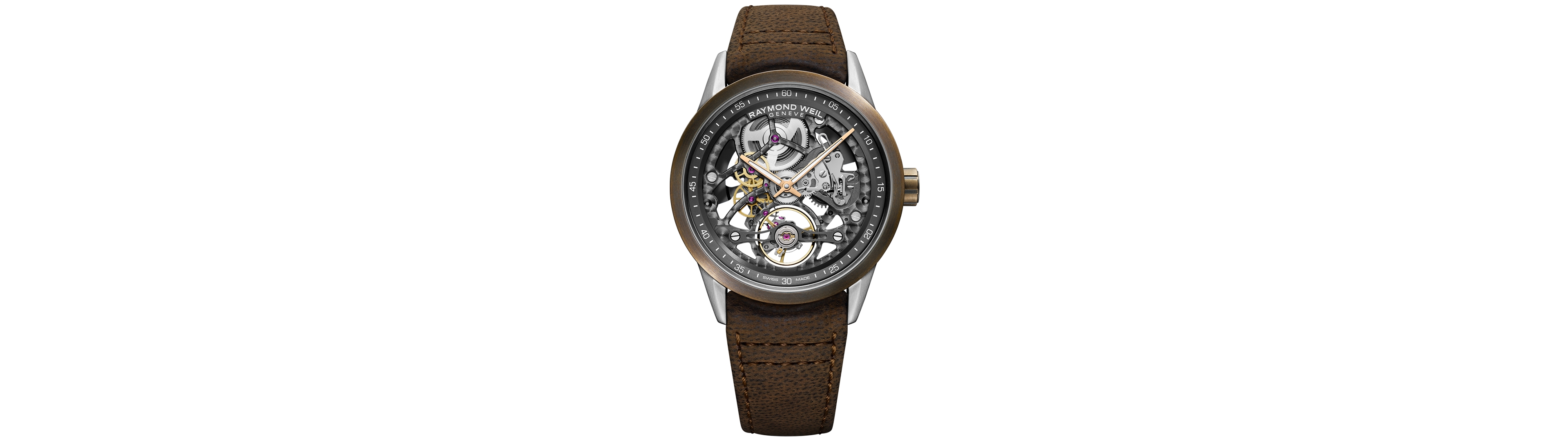 Raymond Weil Men's Swiss Automatic Freelancer Brown Leather Strap Watch 42mm