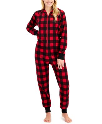 Photo 1 of SIZE L FAMILY PAJAMAS WOMEN'S RED FLEECE HOODED ONE PIECE BUFFALO CHECK 