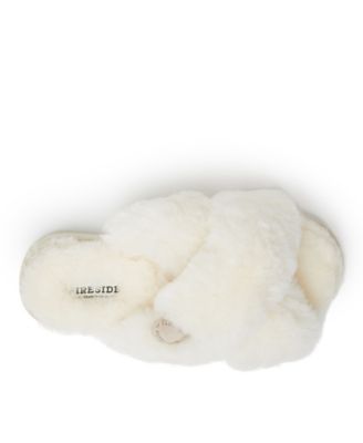 Women's New Castle Genuine Shearling Cross Band Fuzzy Slide Slipper