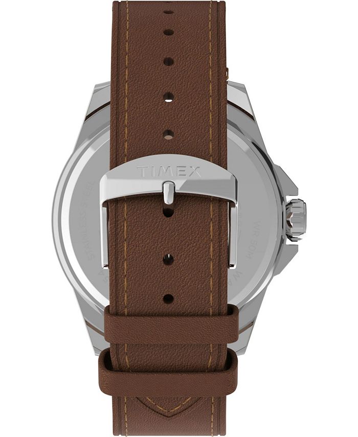 Timex Men's Essex Avenue Brown Leather Strap Watch 44mm - Macy's