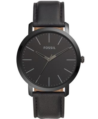 Fossil - Men's Luther three hand, black leather strap watch 44mm