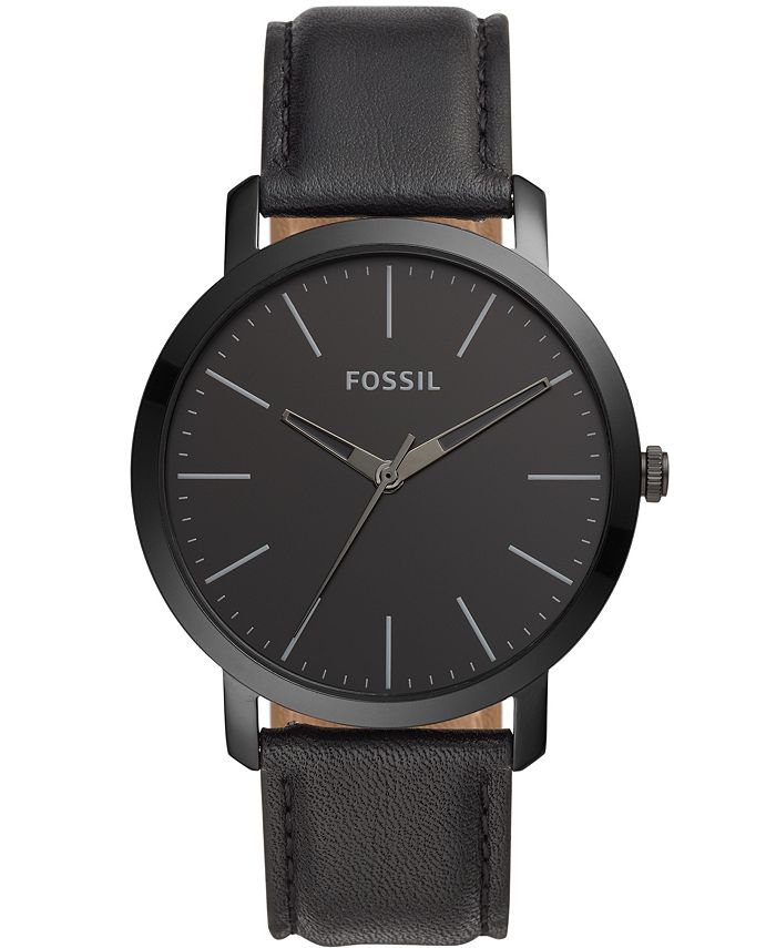 Fossil Men s Luther three hand black leather strap watch 44mm