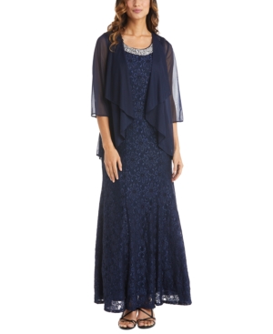 R & M Richards Beaded Dress & Flyaway Jacket