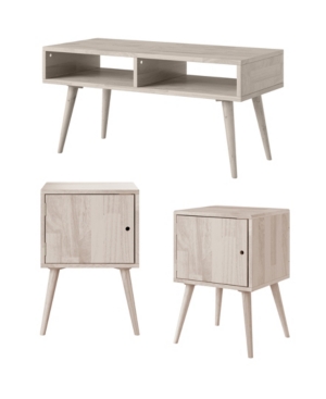 Rhodes 3-Piece Mid Century Modern Wood End Tables and Tv Stand Set