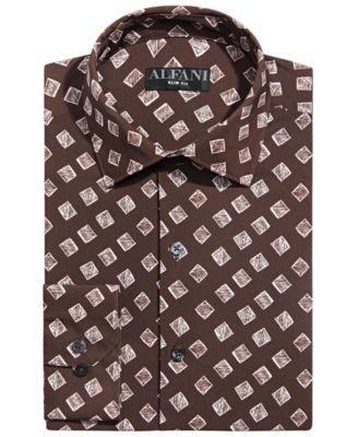 Alfani - Men's Slim-Fit Non-Iron 4-Way Performance Stretch Sketch Square-Print Dress Shirt