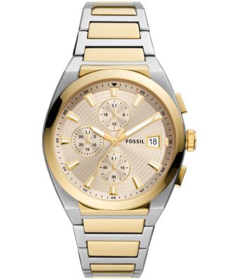 Fossil - Men's Everett chronograph movement, 2 tone stainless steel bracelet watch 42mm