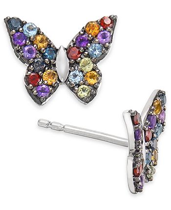Macy's - Multi-Gemstone Butterfly Stud Earrings (7/8 ct. t.w.) in Sterling Silver