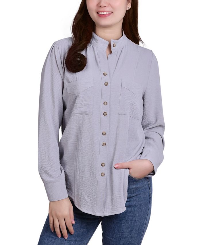Women's mandarin collar fitted shirt long sleeve