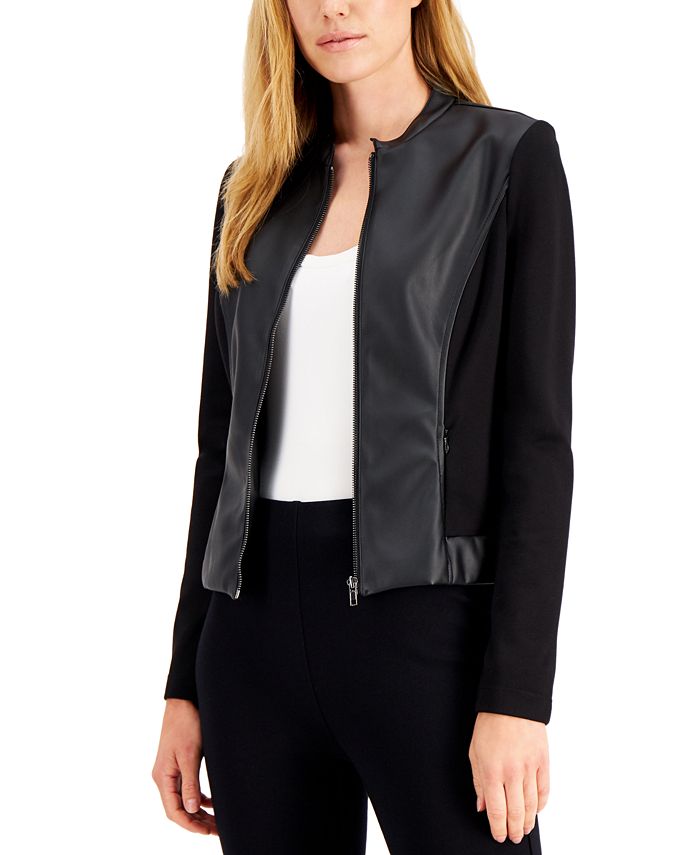Alfani Petite MixedMedia ZipFront Jacket, Created for Macy's