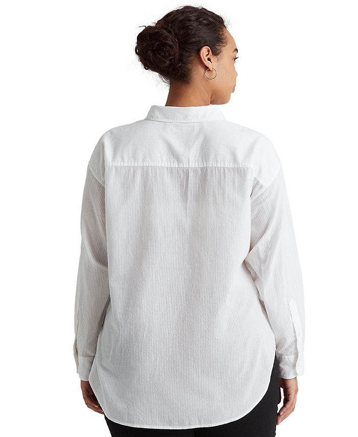 Lauren Ralph Lauren Plus-Size Shadow Stripe Cotton Dobby Shirt - Macy's