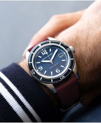 Men's Fleuss Automatic Red Genuine Leather Strap Watch, 43mm