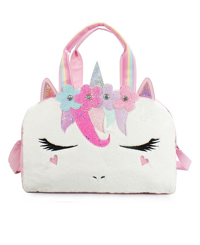Shop Under One Sky Small Unicorn Faux Fur Trim Ombre Duffle Bag In Rainbow