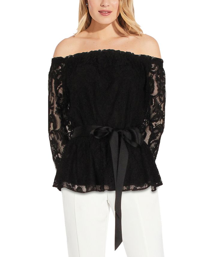 Adrianna Papell Off-The-Shoulder Lace Blouse - Macy's