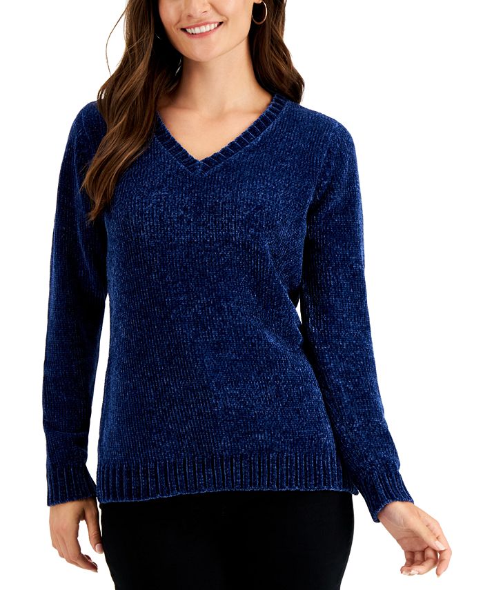 Karen Scott Chenille V-Neck Sweater, Created for Macy's - Macy's