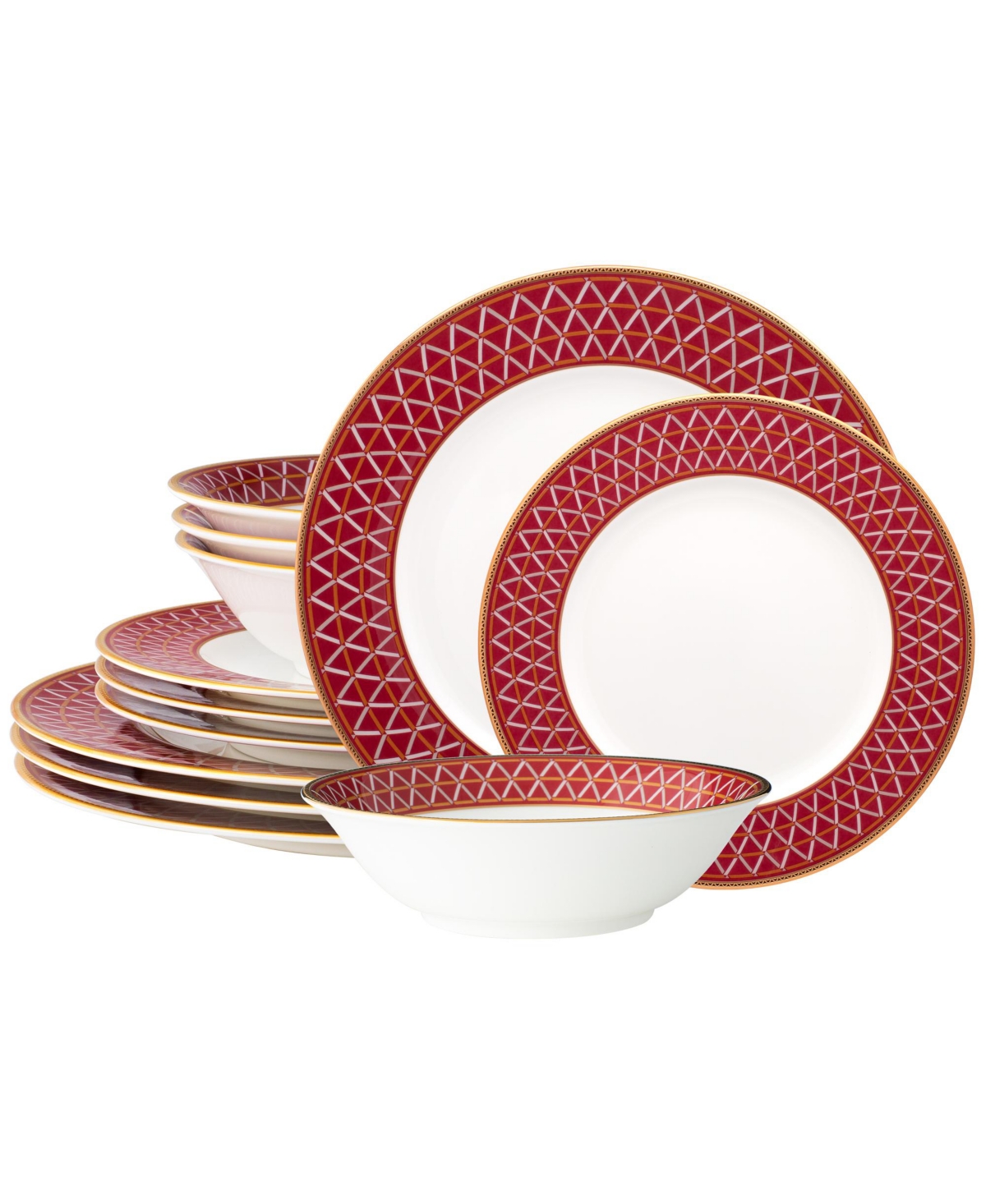 Noritake Crochet 12- Pc Dinnerware Set, Service for 4 - Deep Red And Gold
