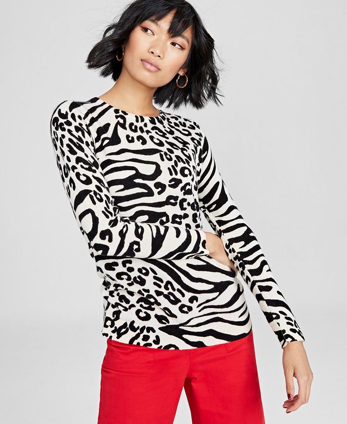 white animal print sweater