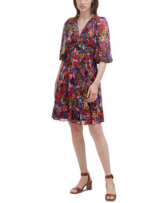 Calvin Klein Floral-Print Chiffon A-Line Dress - Macy's