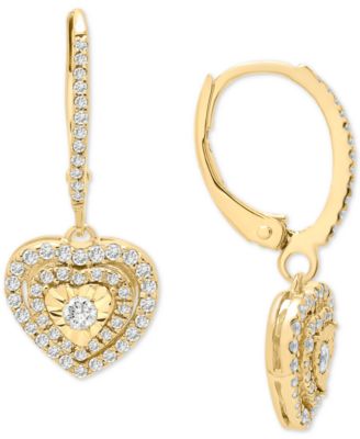 Diamond Heart Drop Earrings (1/2 ct. t.w.) In Sterling Silver, Gold-Plated Sterling Silver or Rose Gold-Plated Sterling Silver