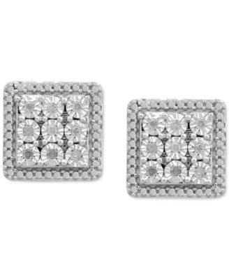 Diamond Cluster Stud Earrings (1/10 ct. t.w.) in Sterling Silver