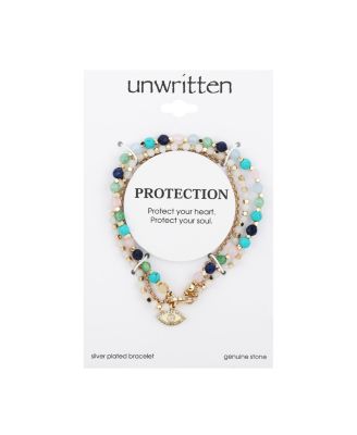 Triple Strand Multi-Bead Link Evil-Eye Charm in Gold-Tone Silver Plated