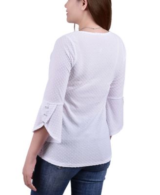 売れ筋商品|||ニューヨークコレクション カットソー トップス レディース Petite 3/4 Bell Sleeve Textured Knit Top Avocado NY Collection Petite 3/4 Tulip Sleeve Top with Necklace - Macy's