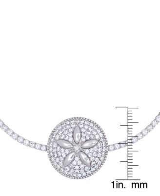 Cubic Zirconia Sand Dollar Adjustable Bolo Bracelet in Silver Plate
