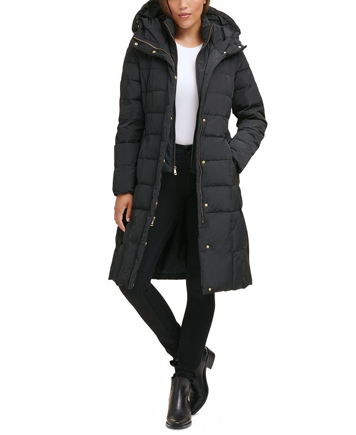 Cole Haan Womens Down Quilted Puffer Coat Navy S