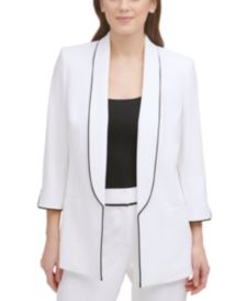 Piped Shawl-Collar Open-Front Blazer