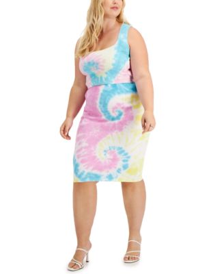 FULL CIRCLE TRENDS - Trendy Plus Size 2-Pc. Cotton Tie-Dyed Bralette & Midi Skirt Set