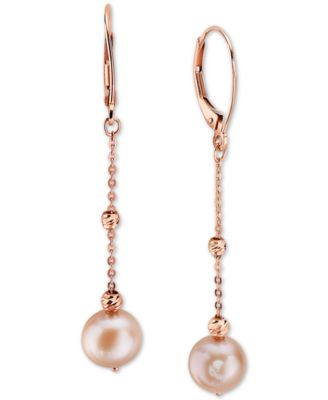 rose gold pearl dangle earrings