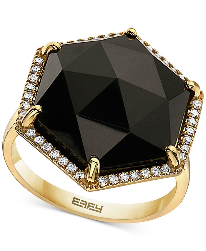 EFFY Collection EFFY® Onyx & Diamond (1/6 ct. t.w.) Statement Ring in ...