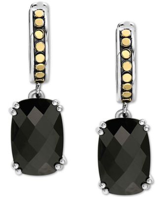 EFFY&reg; Onyx Dangle Hoop Drop Earrings in Sterling Silver & 18k Gold