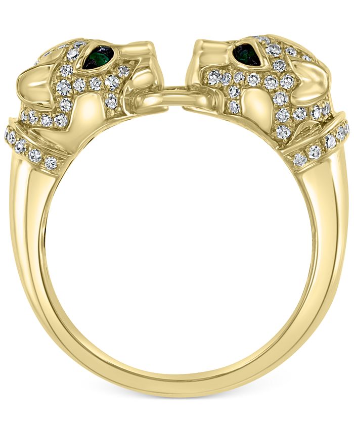 EFFY Collection - Diamond (3/8 ct. t.w.) & Emerald Accent Panther Head Ring in 14k Gold
