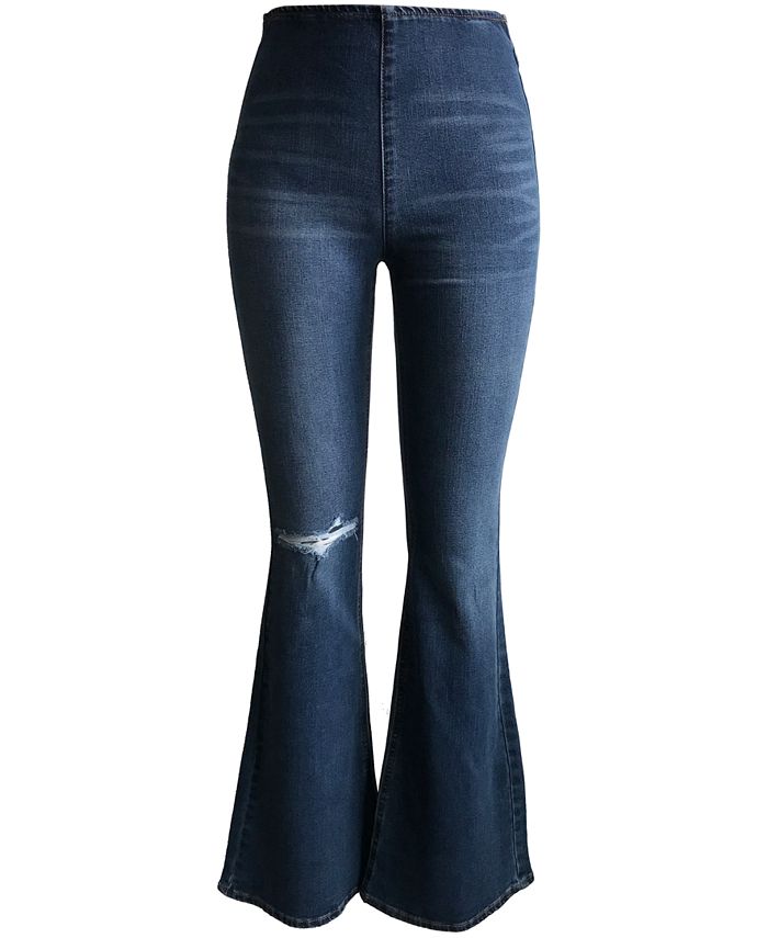 Tinseltown Juniors' Distressed High Rise Flare Jeans - Macy's